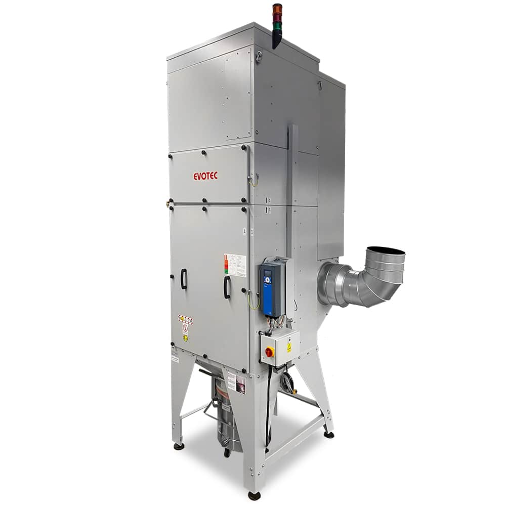 Industrial extraction system 400 volt: Capturing and filtering hazardous dusts. Dust class M, H13/ H14, activated carbon, EX protection, ESD version.