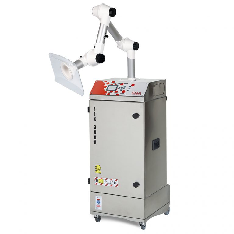 Process-adaptable extraction system for fumes, vapors or suspended particles. With EX protection or as W3 welding fume extraction, dust classes: M, H13/H14 & activated carbon.
