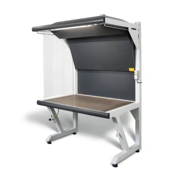 Energy- and air volume-optimized soldering table with extraction, air curtain and Coanda effect baffle plate extraction. Also available as EX-protected version.